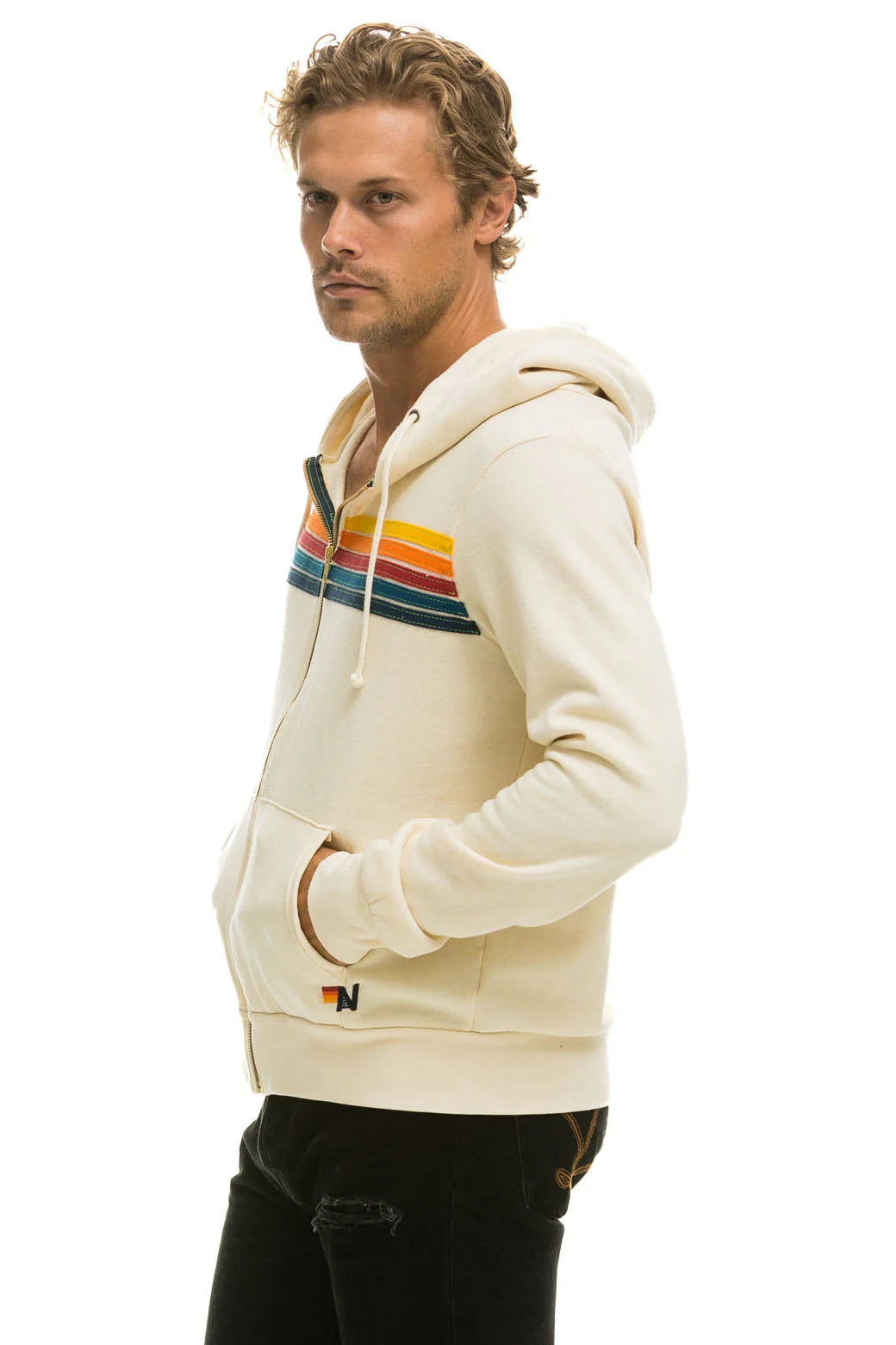 Aviator Nation Unisex 5 Stripe Hoodie - Vintage White