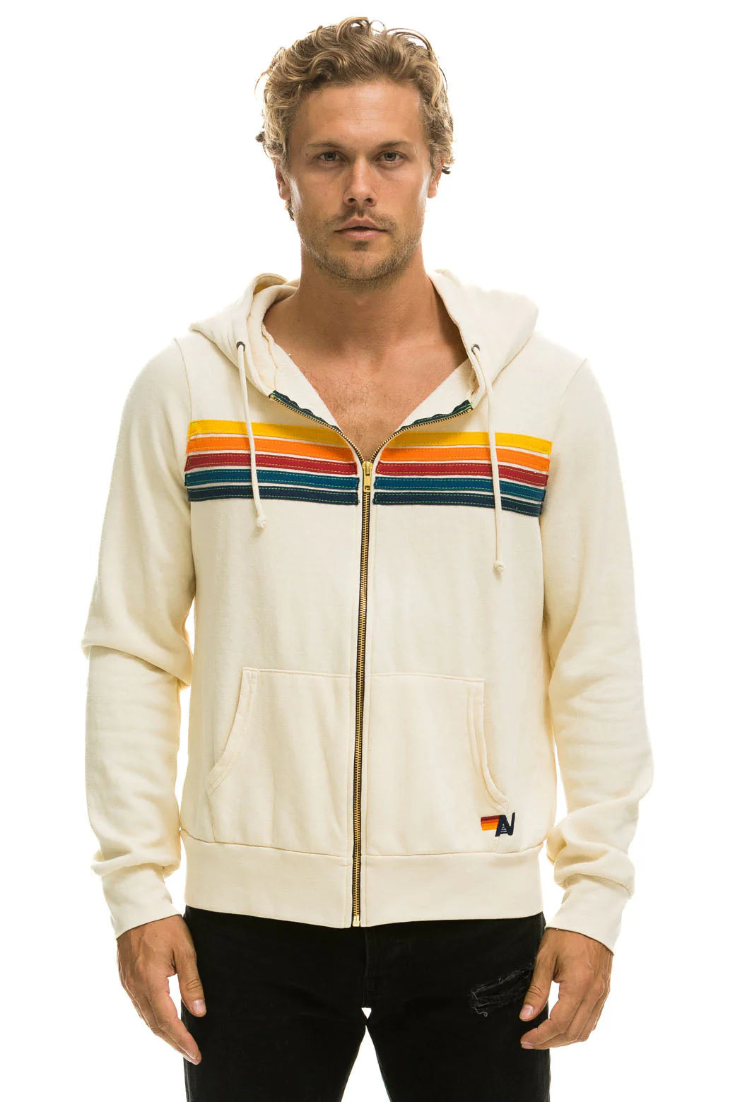 Aviator Nation Unisex 5 Stripe Hoodie - Vintage White