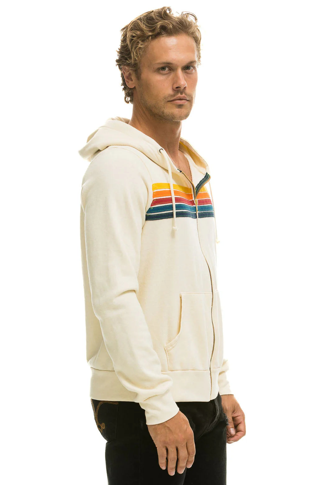 Aviator Nation Unisex 5 Stripe Hoodie - Vintage White