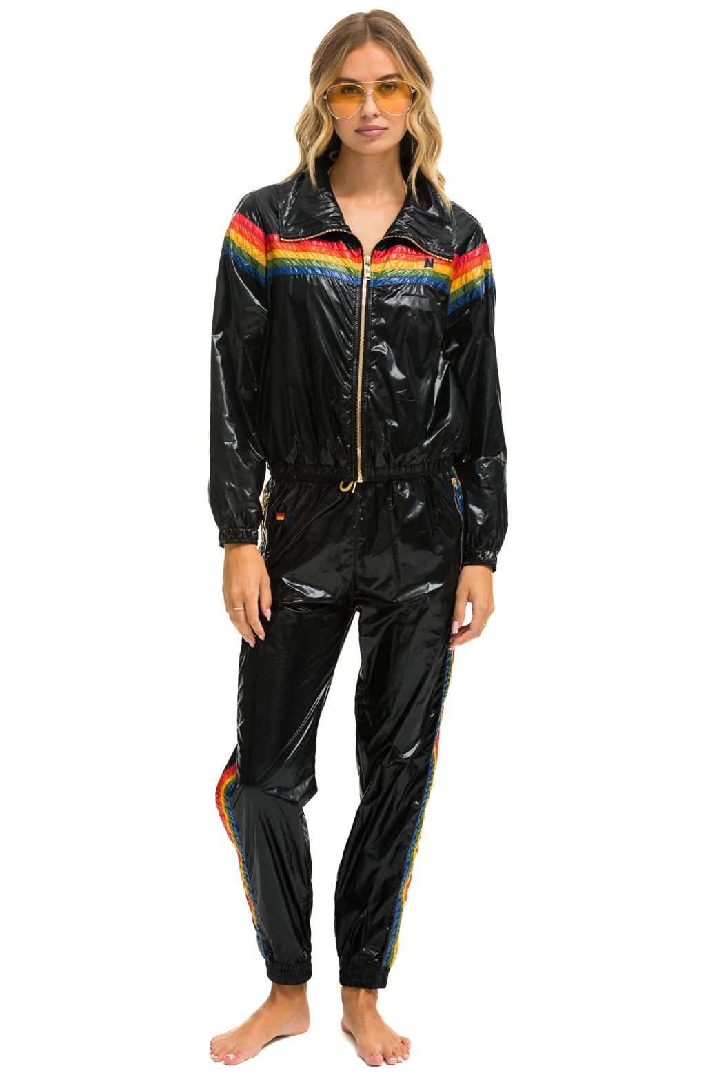 Aviator Nation 5 Stripe Windbreaker - Black Glossy