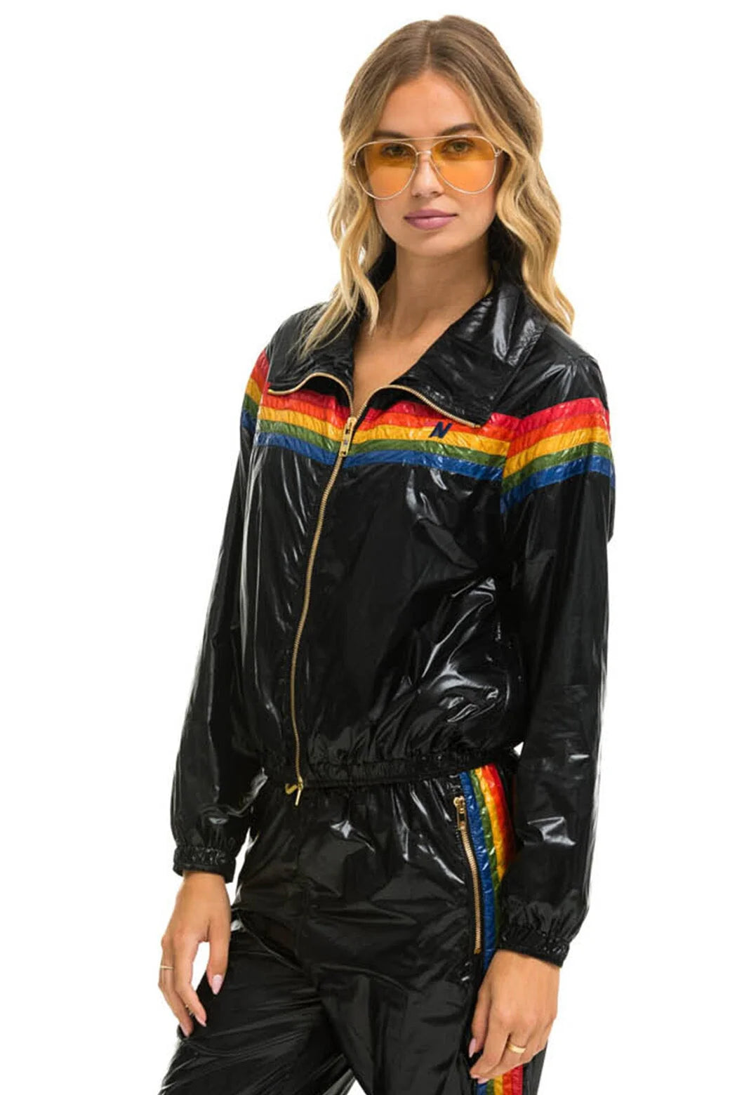 Aviator Nation 5 Stripe Windbreaker - Black Glossy
