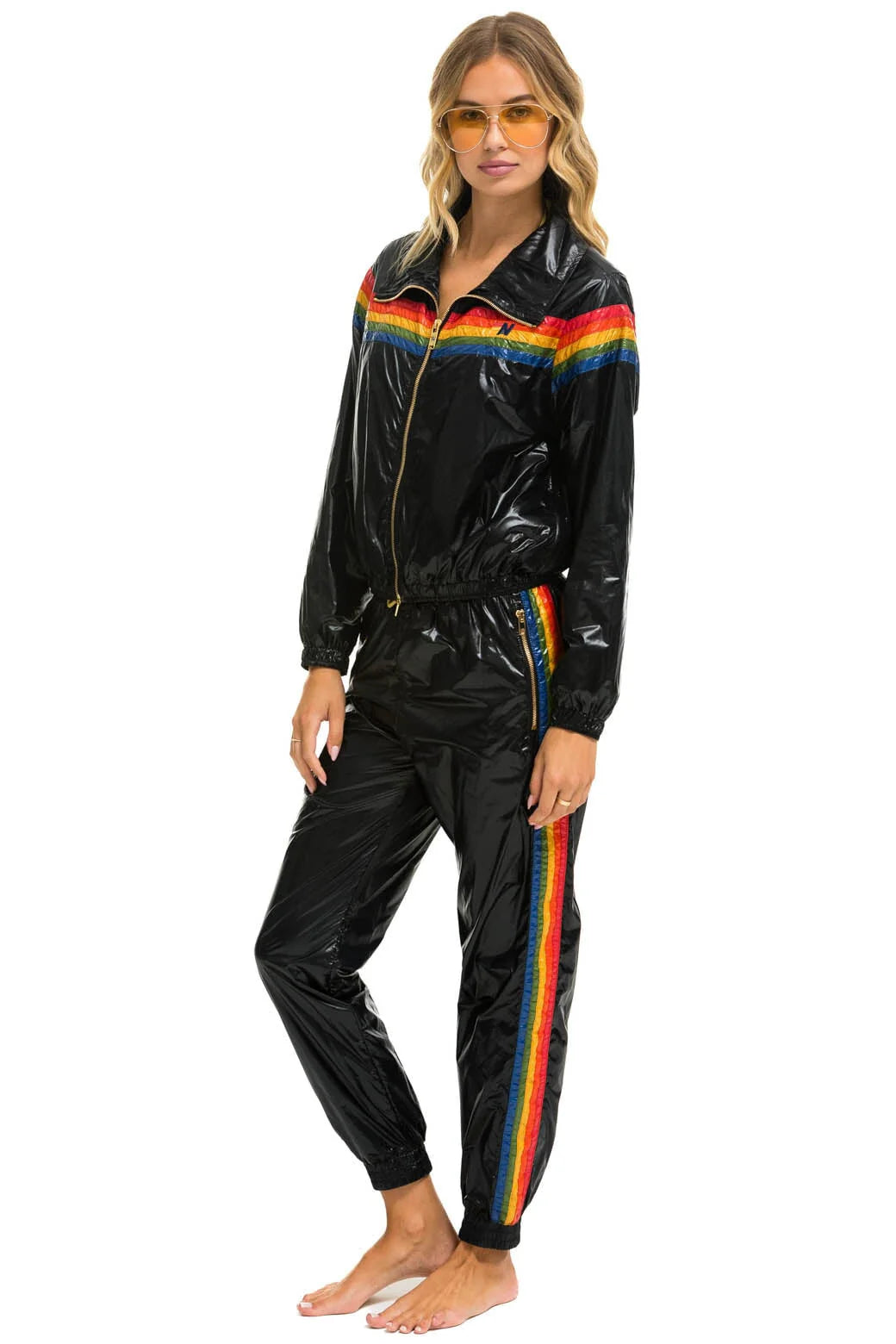 Aviator Nation 5 Stripe Windbreaker - Black Glossy