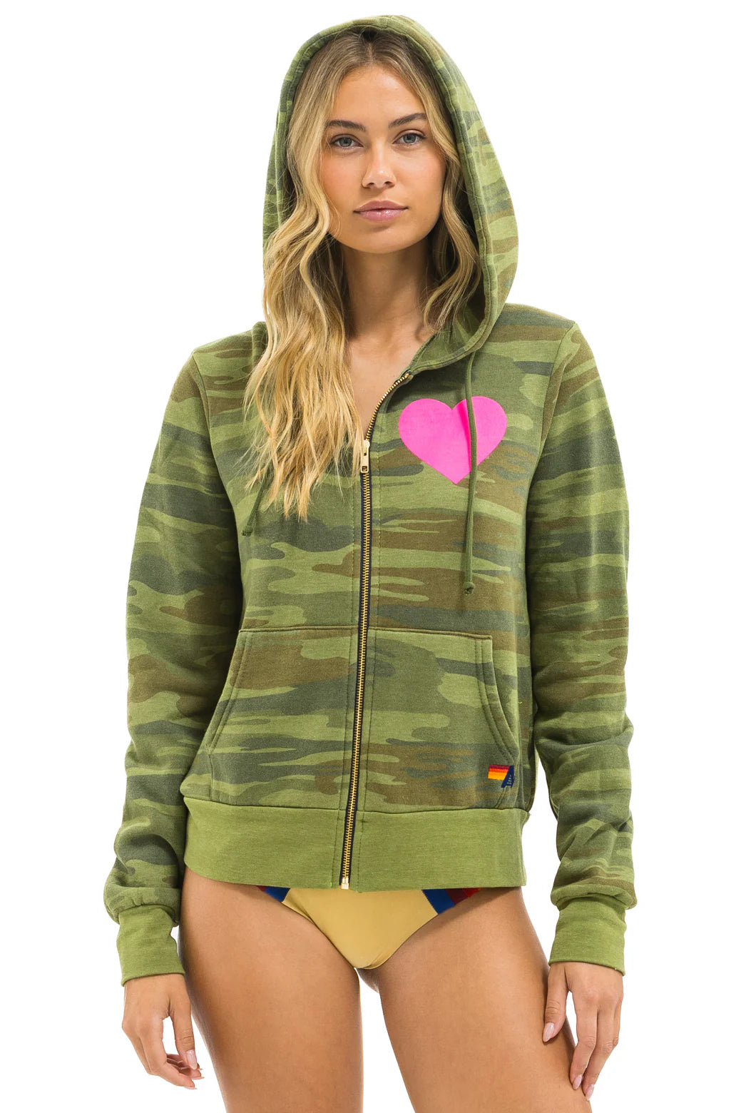 Aviator Nation Unisex Heart 2 Hoodie - Camo / Neon Pink