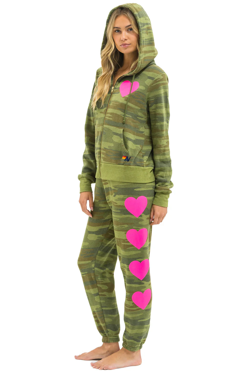 Aviator Nation Unisex Heart 2 Hoodie - Camo / Neon Pink