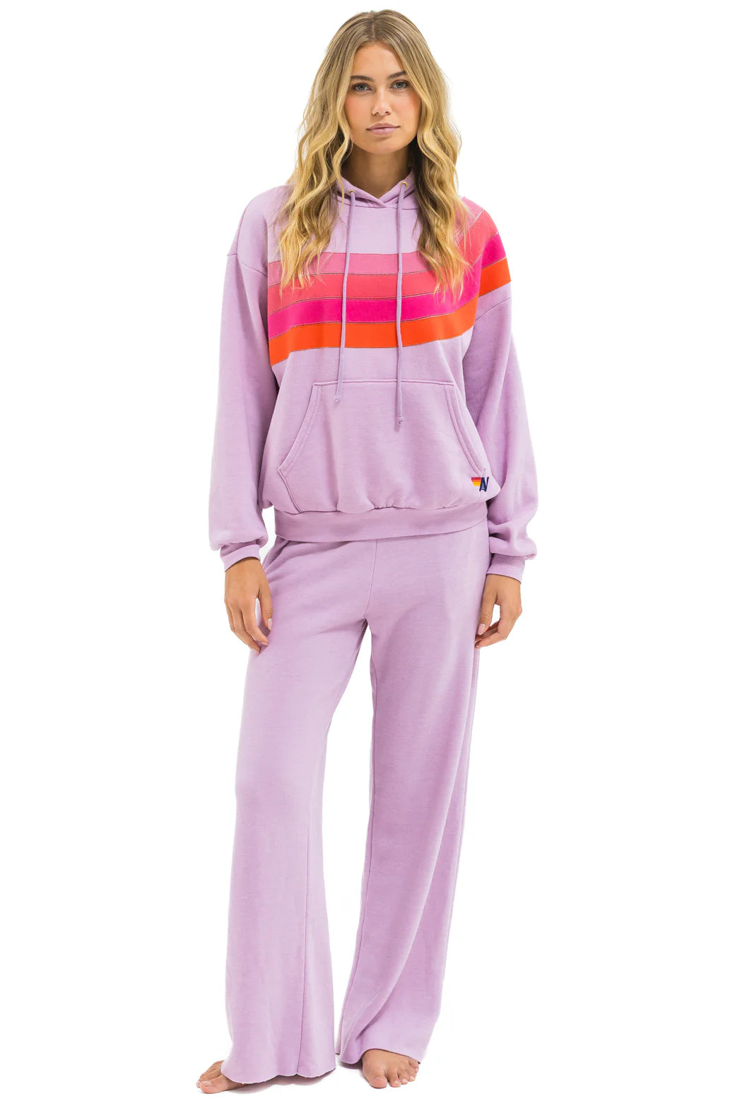 Aviator Nation Unisex Wave Stripe Pullover Hoodie - Mauve / Magenta Orange