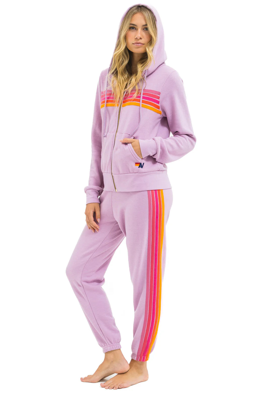 Aviator Nation 5 Stripe Sweatpants - Mauve / Magenta Orange
