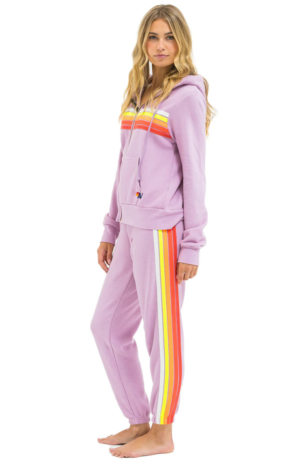 Aviator Nation 5 Stripe Sweatpants - Mauve / White Neon
