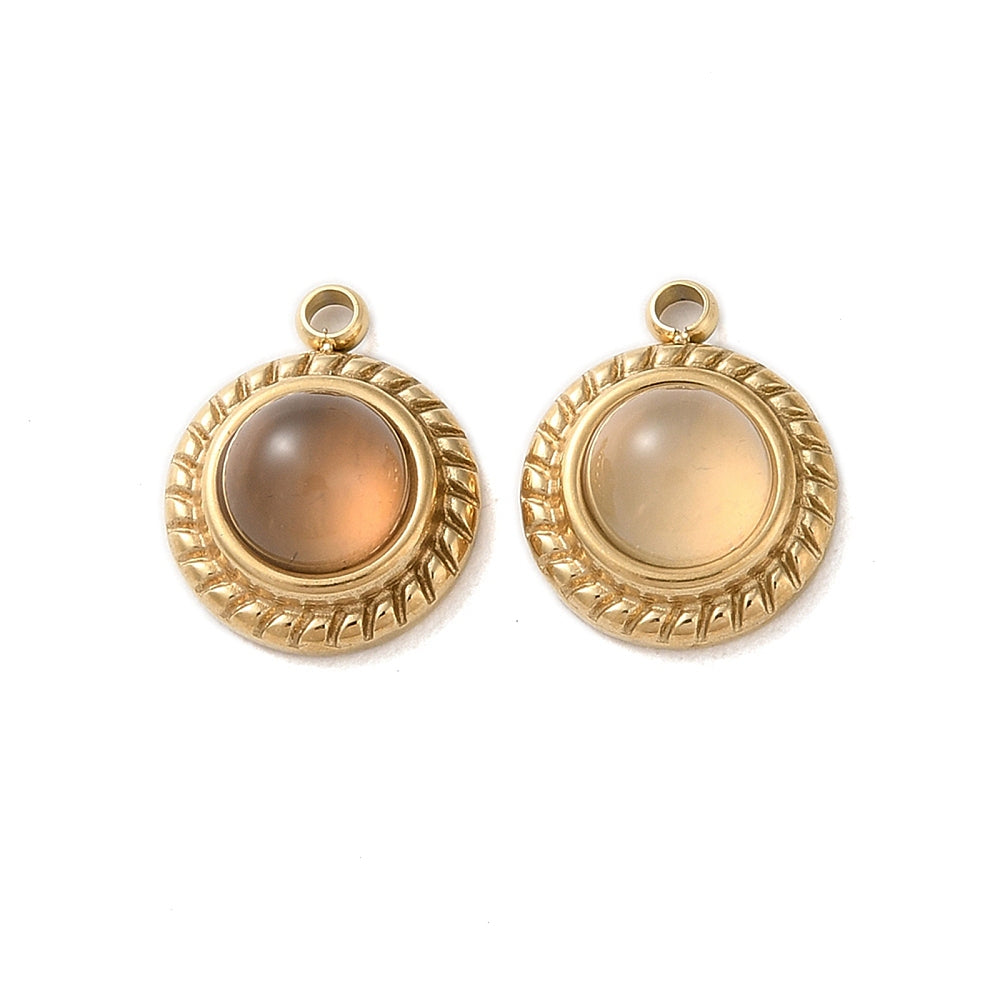 Grey Agate & Gold Round Charm