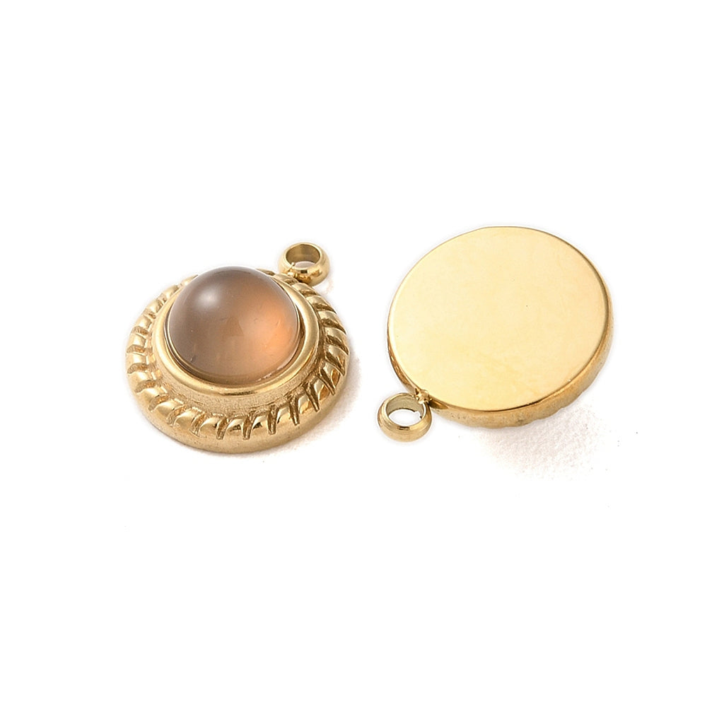 Grey Agate & Gold Round Charm