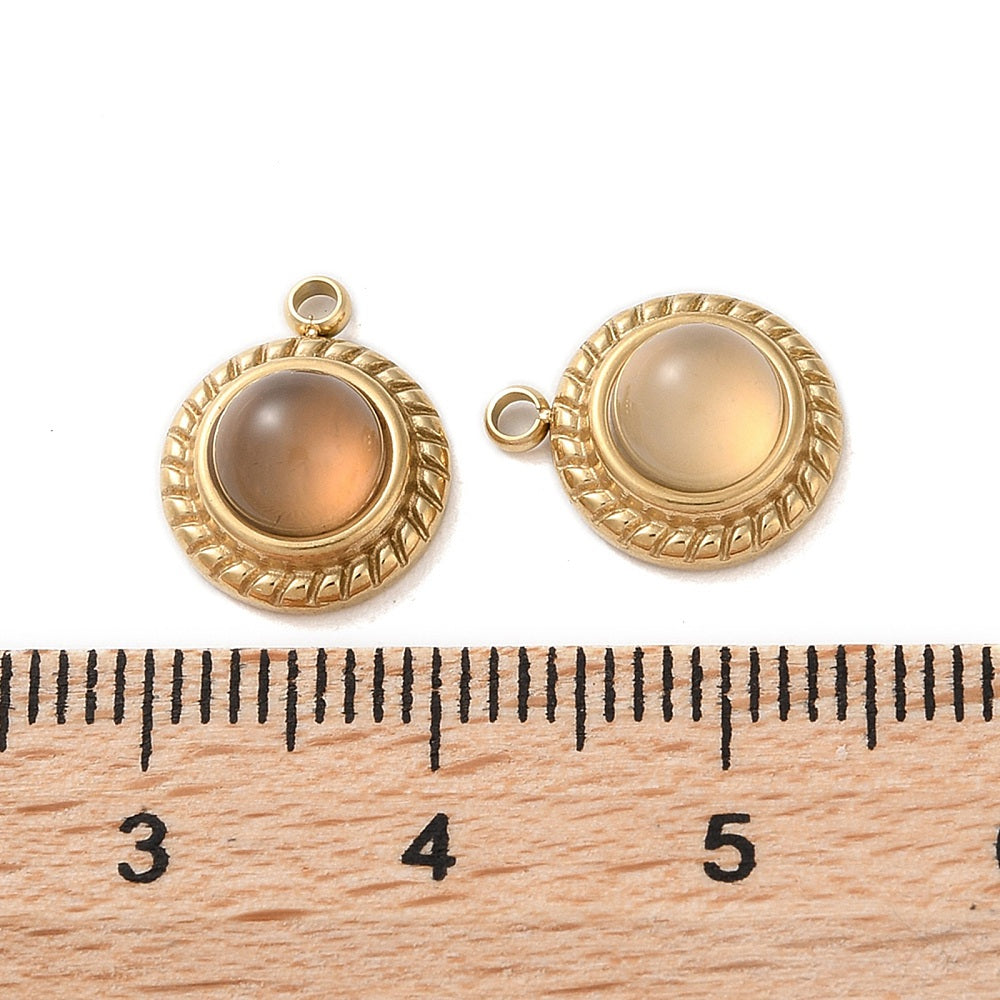 Grey Agate & Gold Round Charm