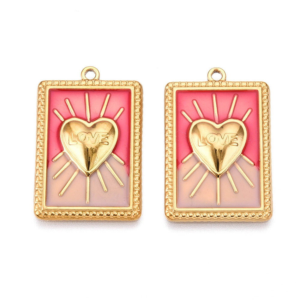 Pink Enamel Heart Burst Charm