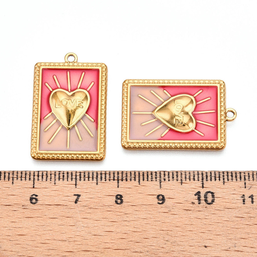 Pink Enamel Heart Burst Charm