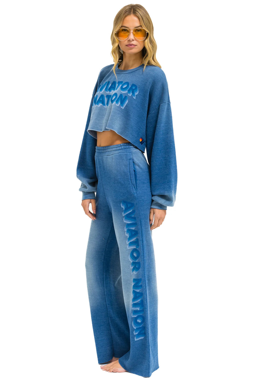 Aviator Nation 3D Wide Leg Pocket Sweatpants - Faded Water
