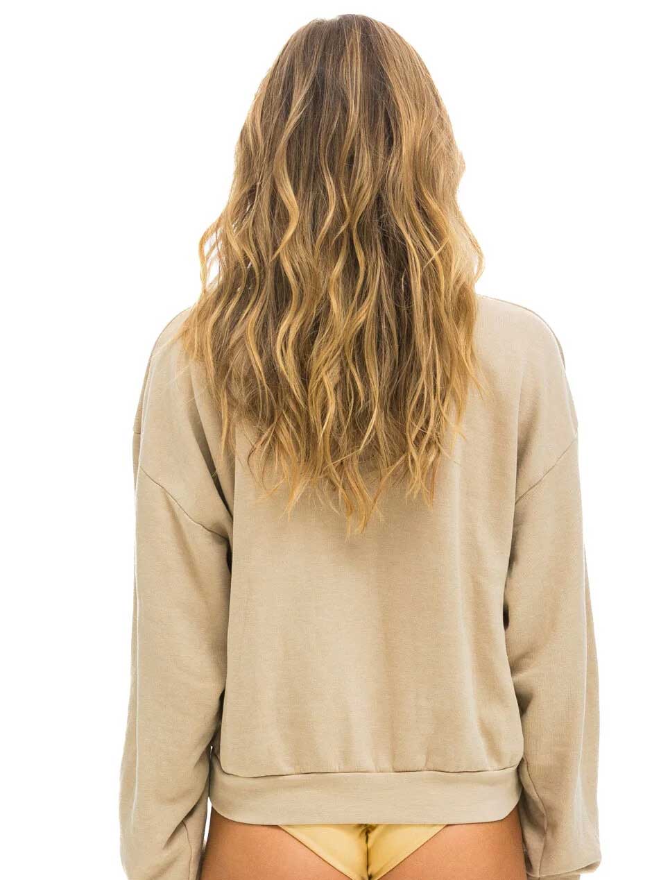 Aviator Nation Rainbow Heart Stitch Relaxed Crew Sweatshirt - Sand