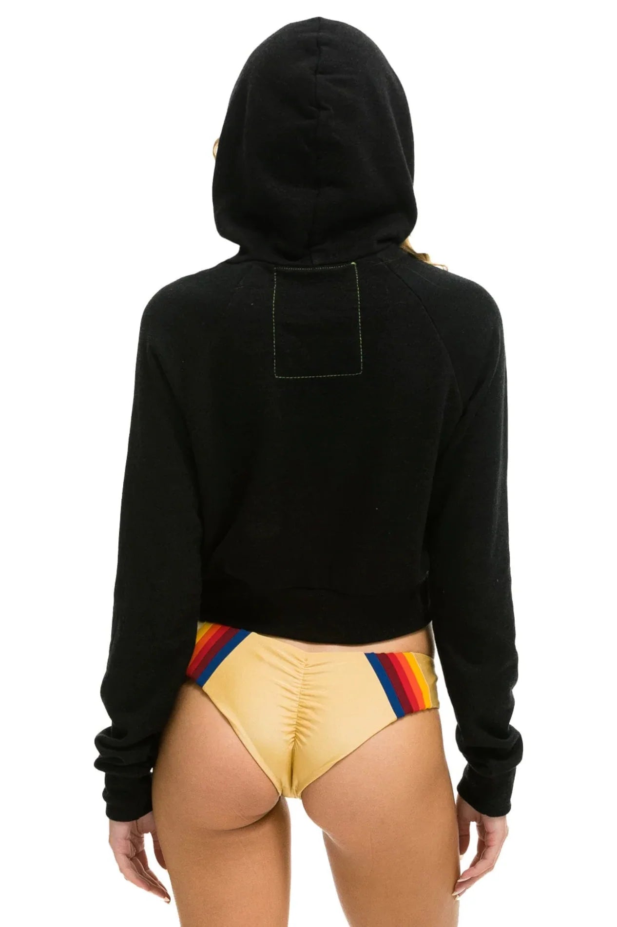 Aviator Nation Smiley Bolt Eyes Cropped Hoodie - Black