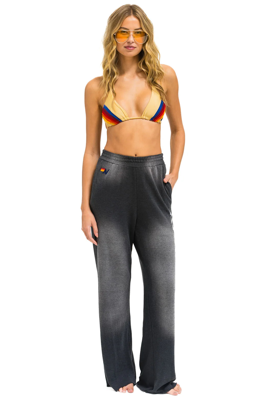 Aviator Nation 3D Wide Leg Pocket Sweatpants - Faded Smoke