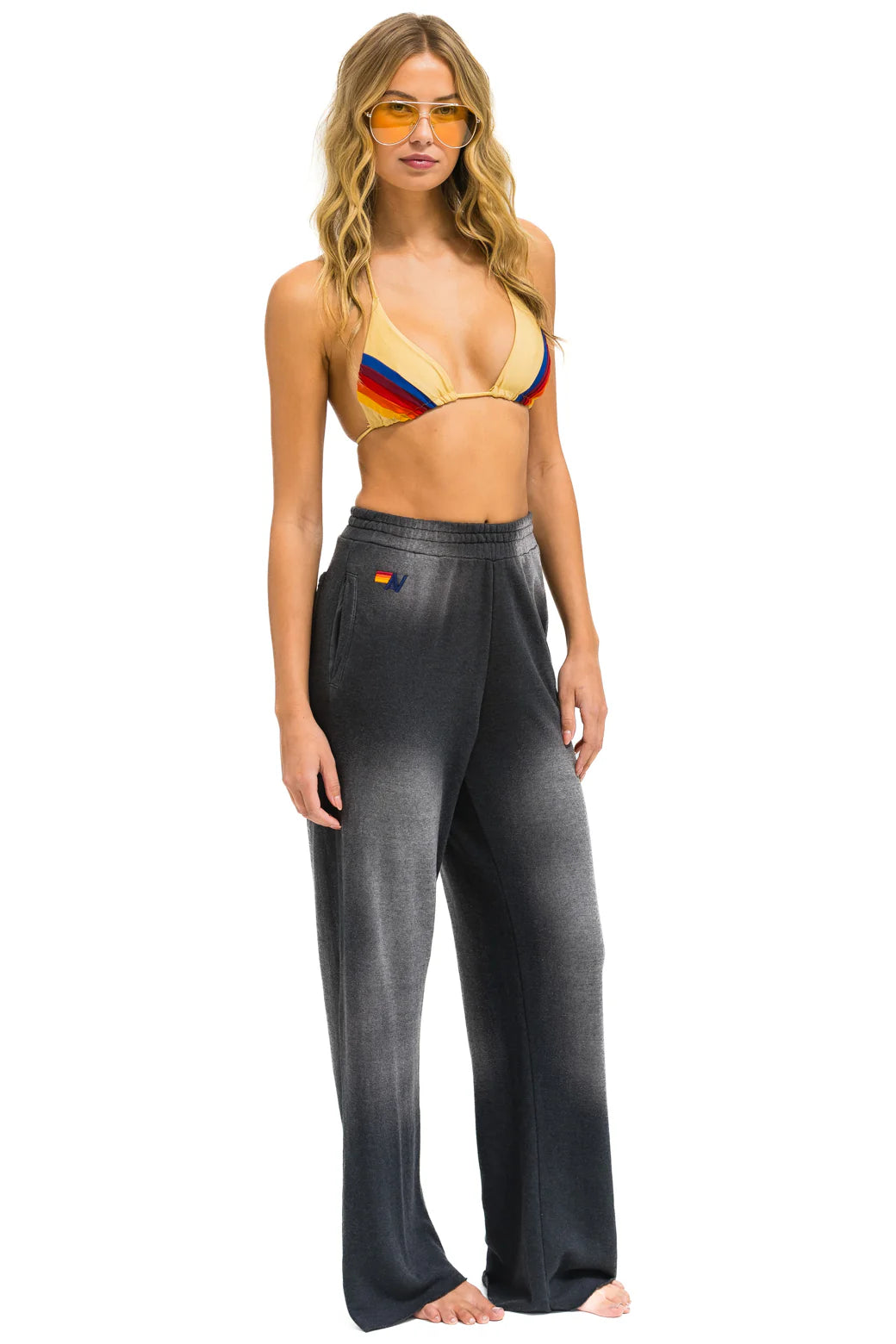 Aviator Nation 3D Wide Leg Pocket Sweatpants - Faded Smoke