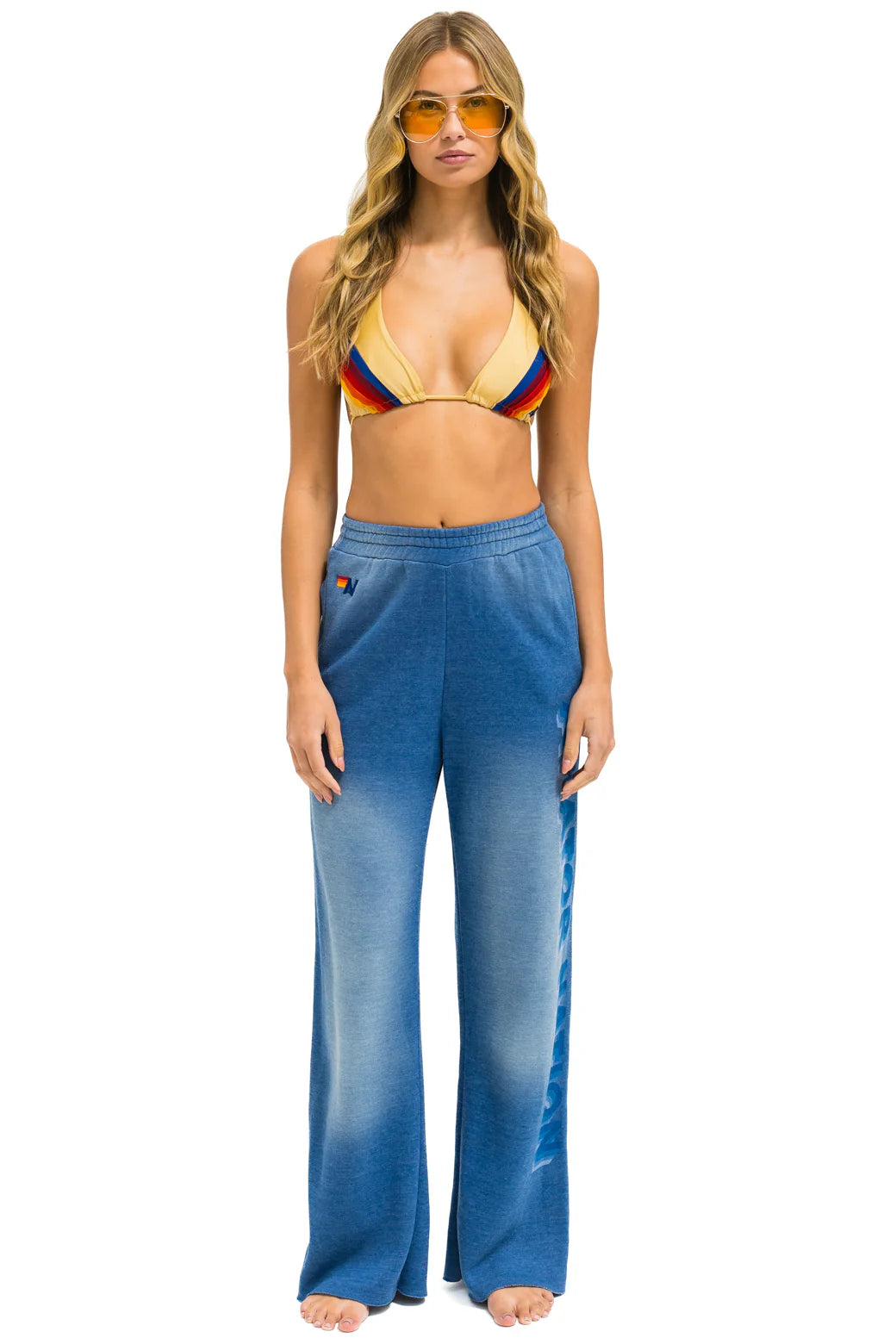 Aviator Nation 3D Wide Leg Pocket Sweatpants - Faded Water