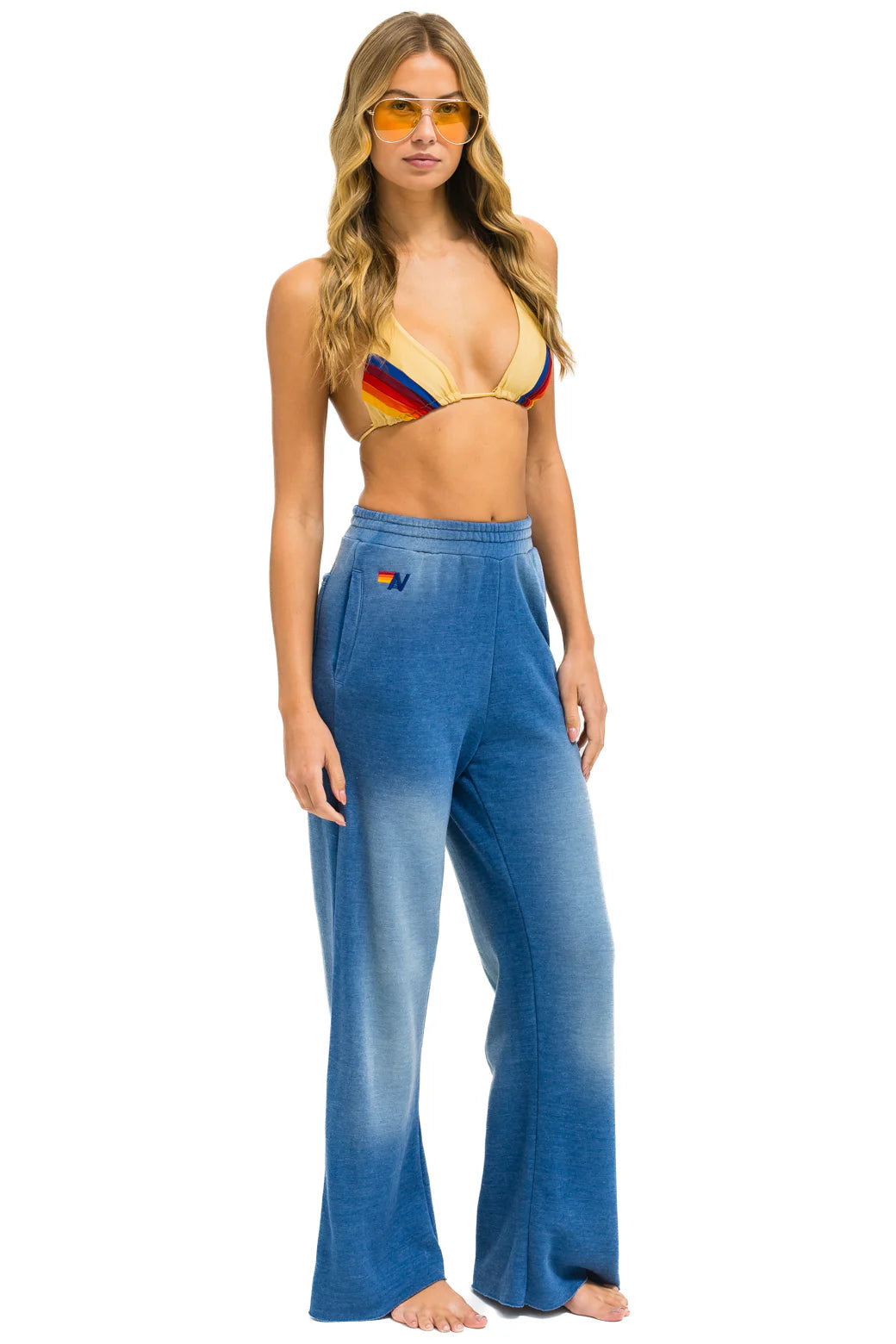 Aviator Nation 3D Wide Leg Pocket Sweatpants - Faded Water