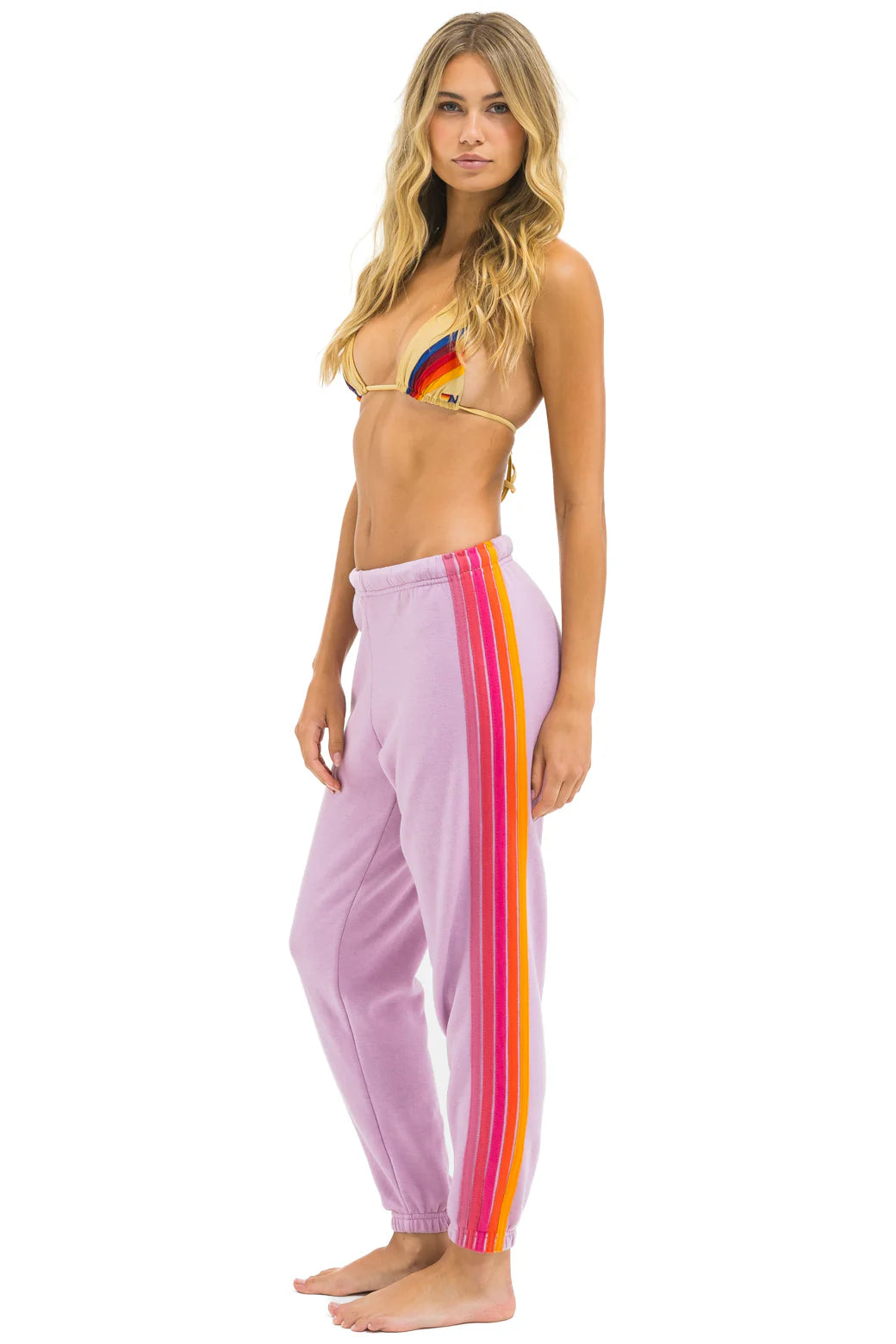 Aviator Nation 5 Stripe Sweatpants - Mauve / Magenta Orange