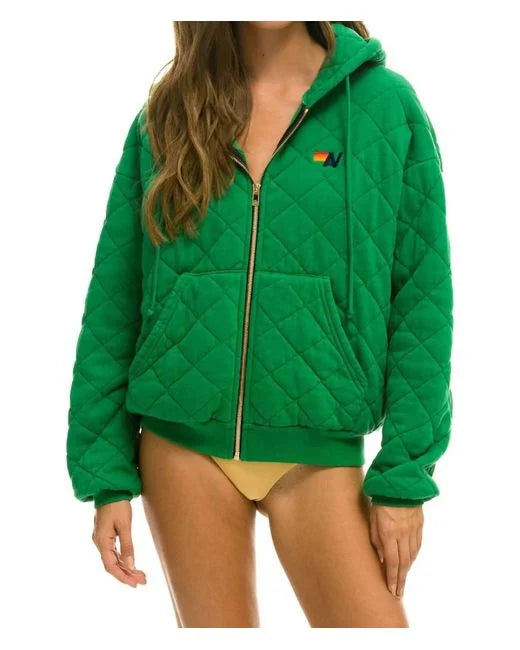Aviator Nation Quilted Relaxed Zip Hoodie - Kelly Green