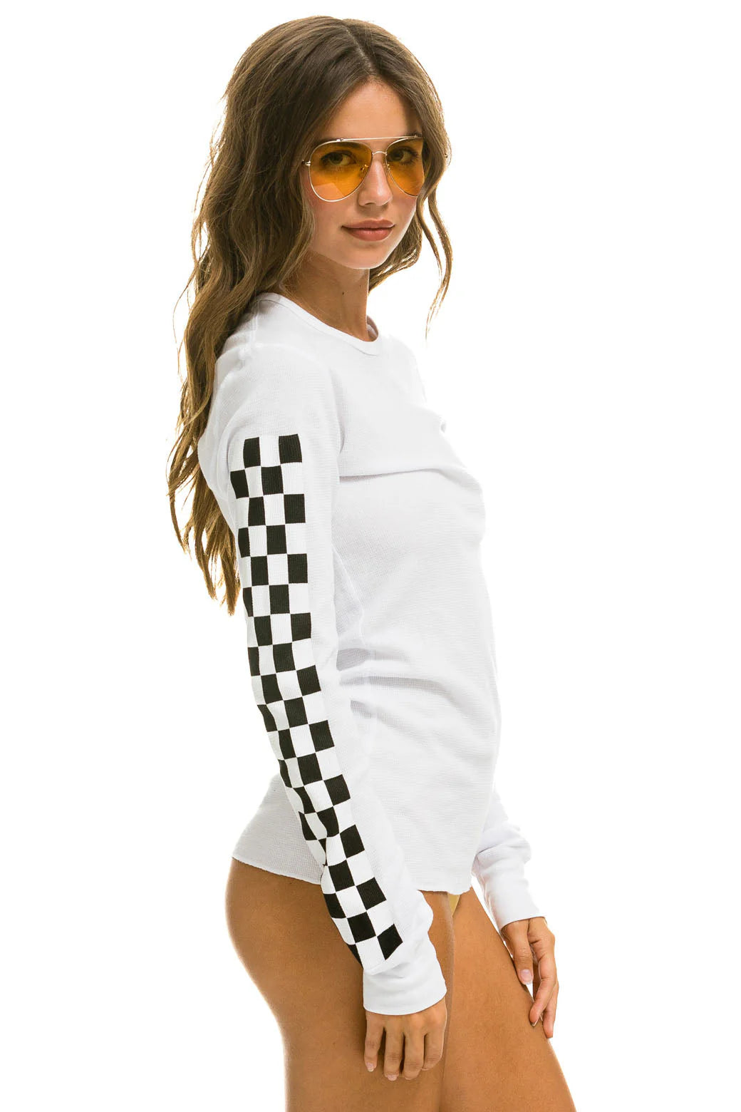 Aviator Nation Unisex Check Sleeve Thermal - White