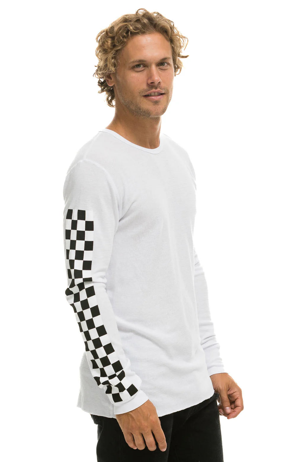 Aviator Nation Unisex Check Sleeve Thermal - White