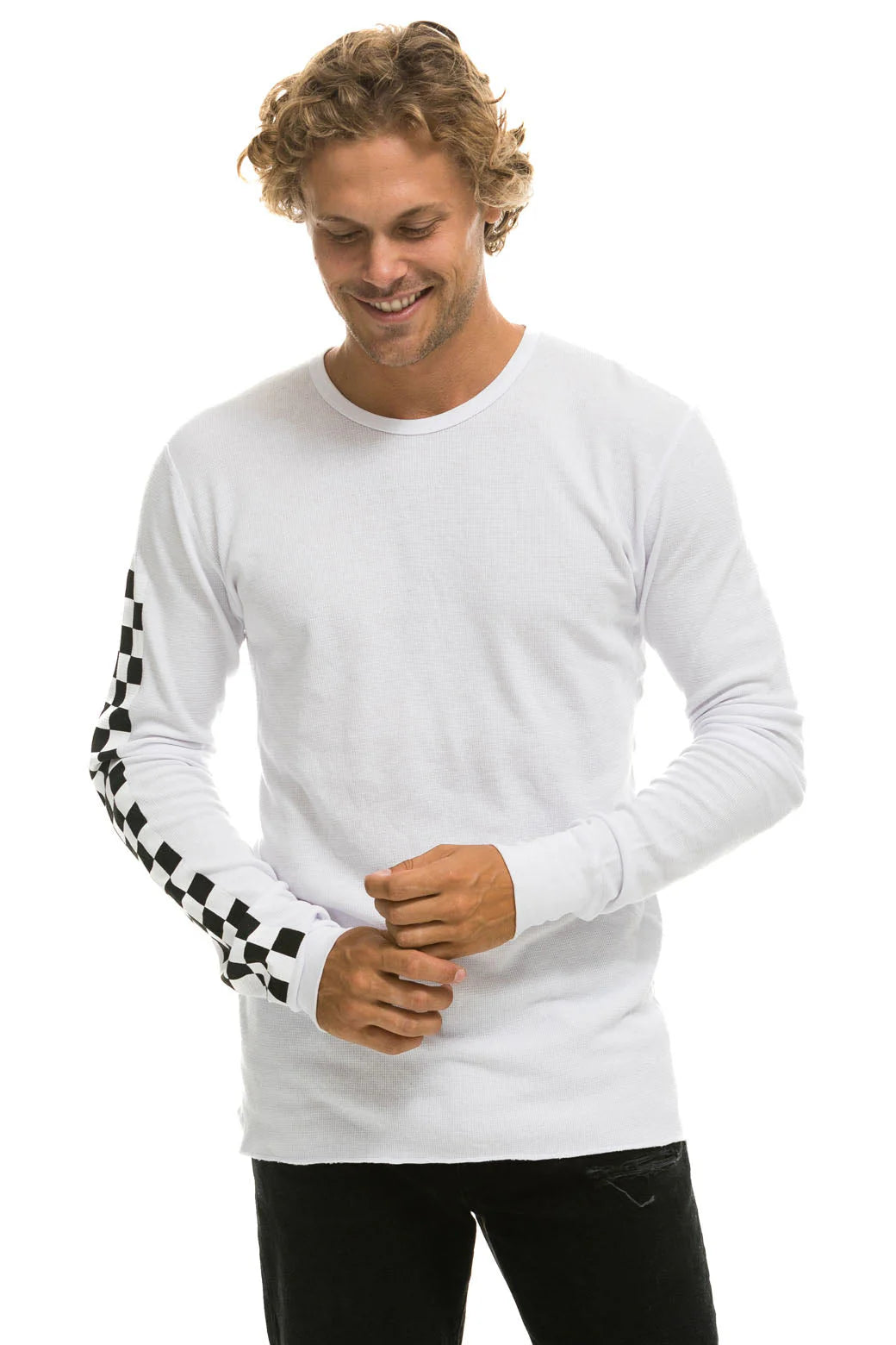 Aviator Nation Unisex Check Sleeve Thermal - White