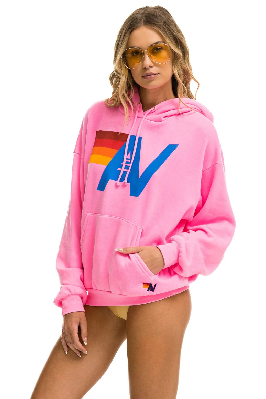 Aviator Nation Unisex Logo Relaxed Hoodie - Neon Pink