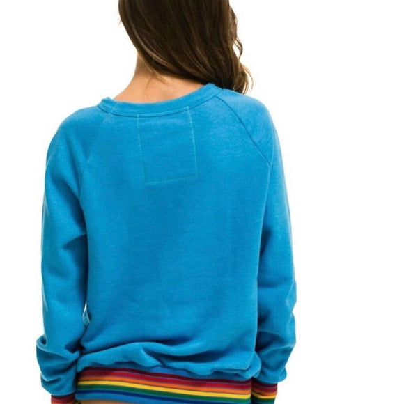 Aviator Nation Rainbow Rib Relaxed Crew Sweatshirt - Sky Blue