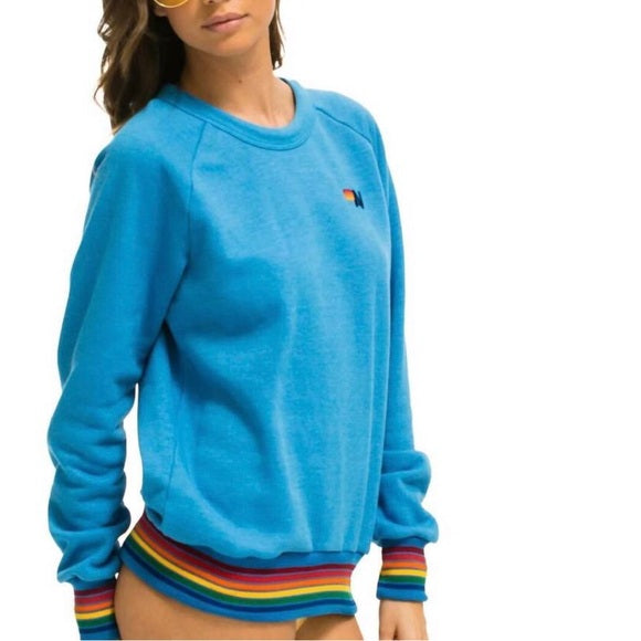 Aviator Nation Rainbow Rib Relaxed Crew Sweatshirt - Sky Blue