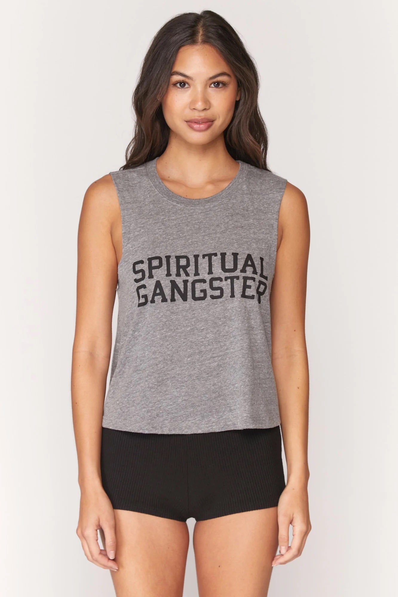 Spiritual Gangster Crop Tank - Heather Grey