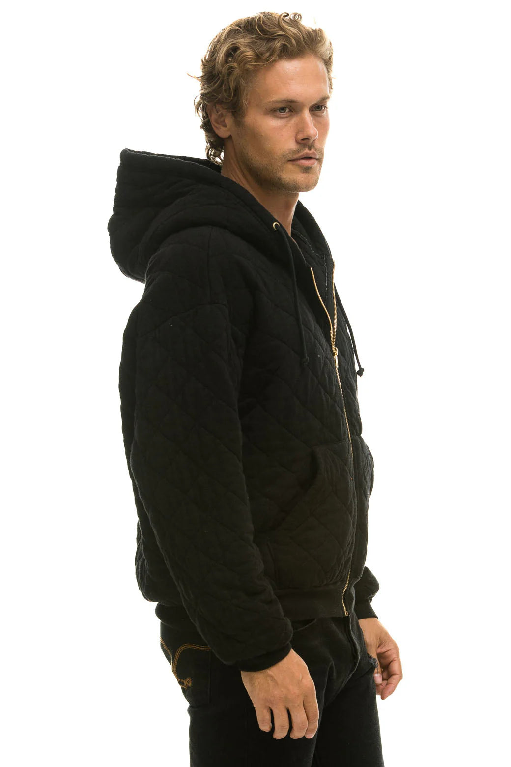 Aviator Nation Quilted Relaxed Zip Hoodie - Black