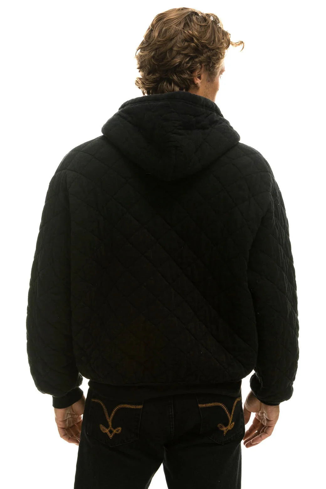Aviator Nation Quilted Relaxed Zip Hoodie - Black