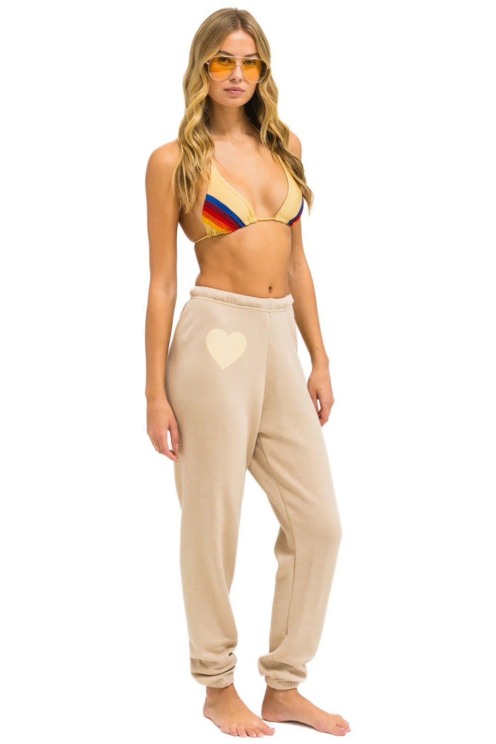 Aviator Nation Glitter Heart Sweatpants - Sand / Gold