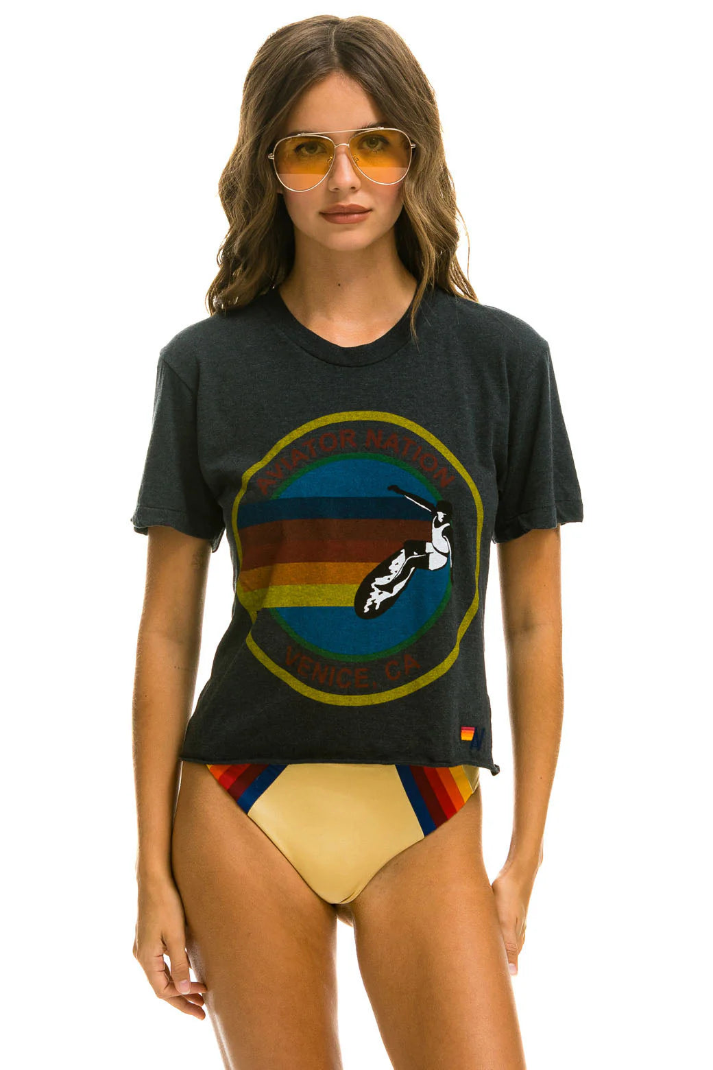 Aviator Nation Women's Signature Boyfriend Tee - Charcoal