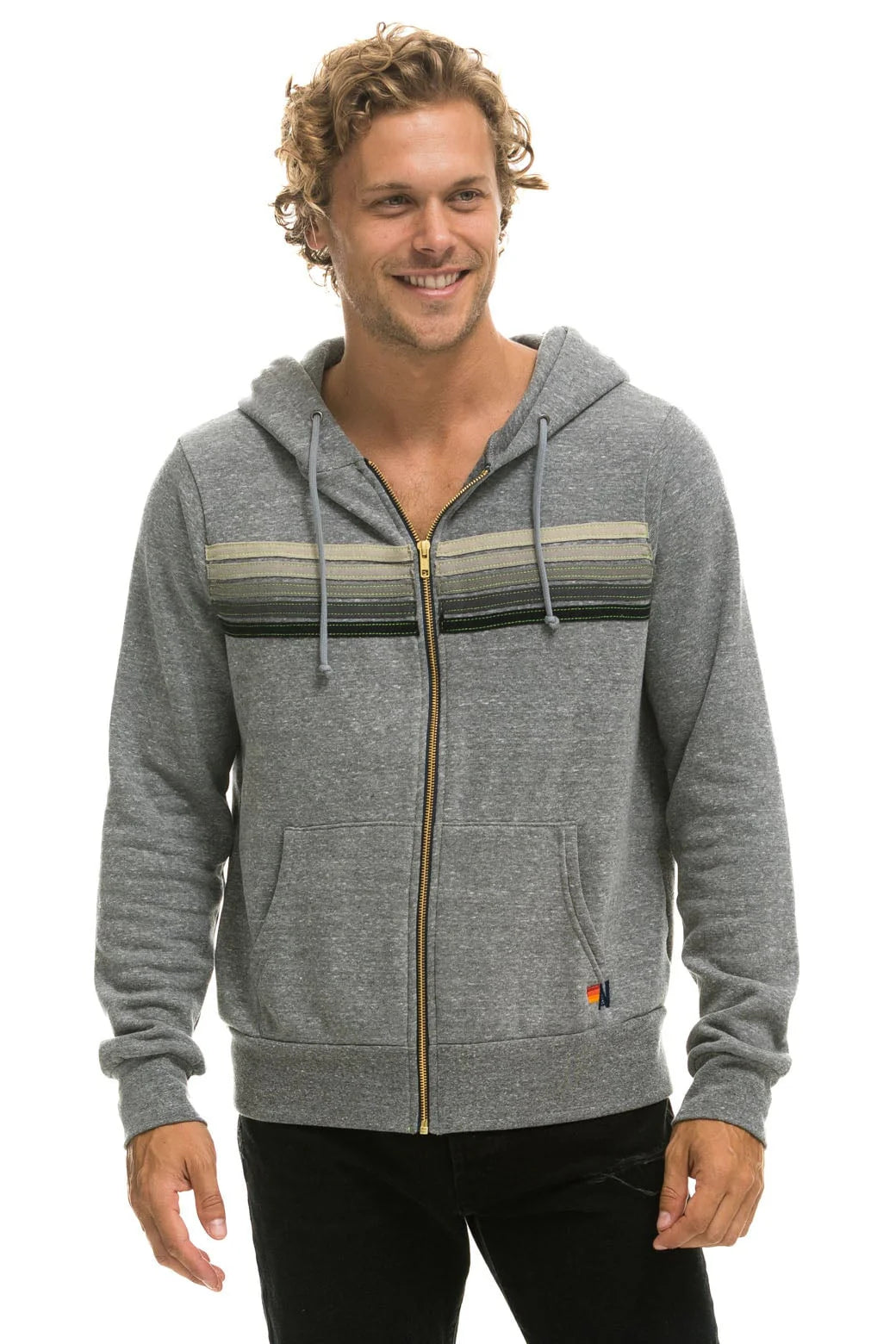 Aviator Nation Unisex 5 Stripe Hoodie Heather Grey LA on the Bay