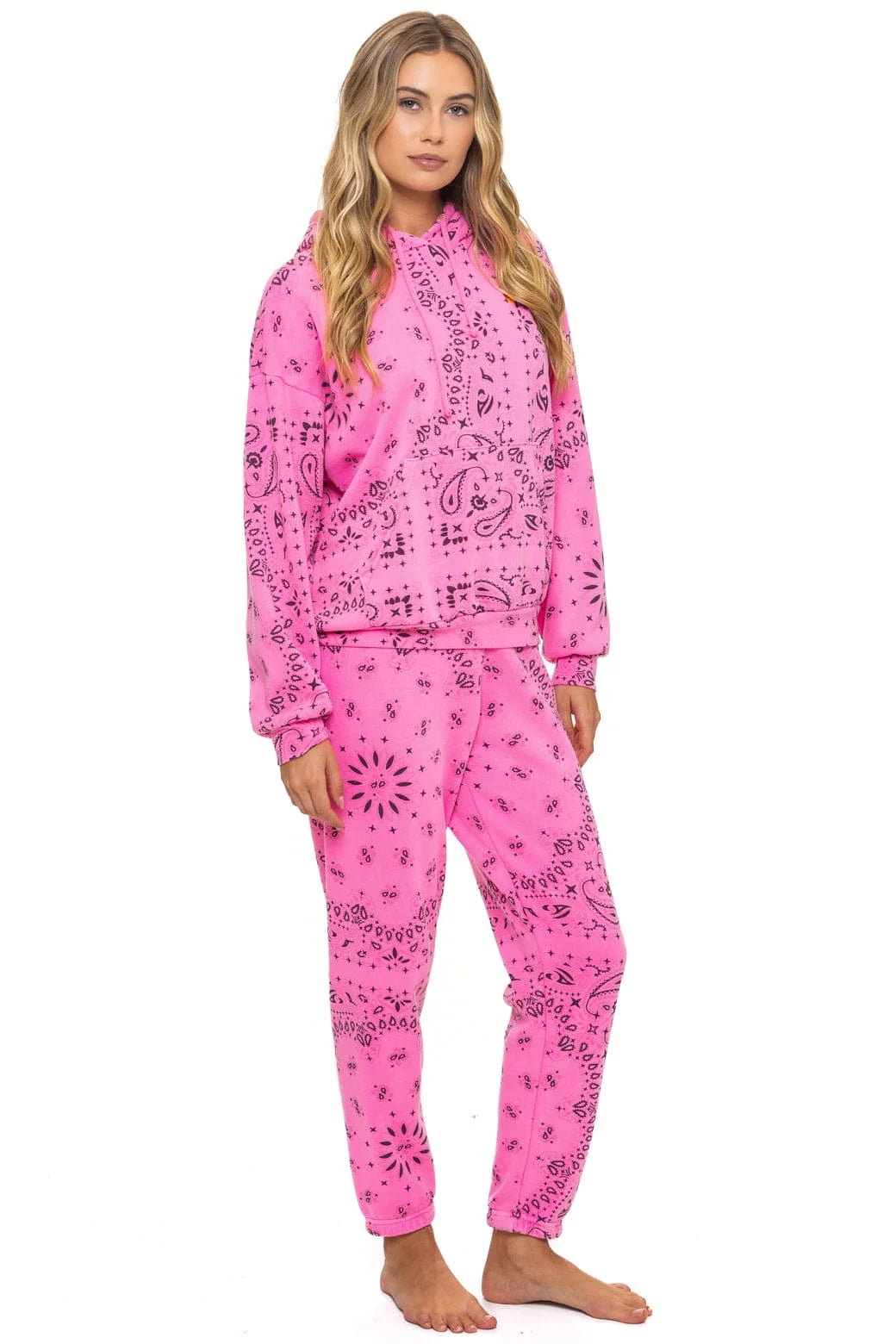 Aviator Nation Unisex Bandana Relaxed Pullover Hoodie - Neon Pink