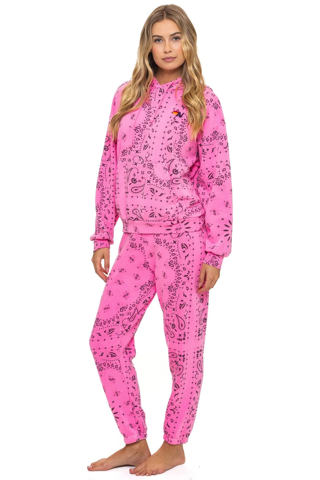 Aviator Nation Unisex Bandana Relaxed Pullover Hoodie - Neon Pink
