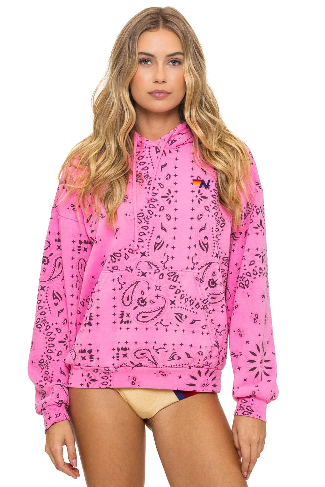 Aviator Nation Unisex Bandana Relaxed Pullover Hoodie - Neon Pink