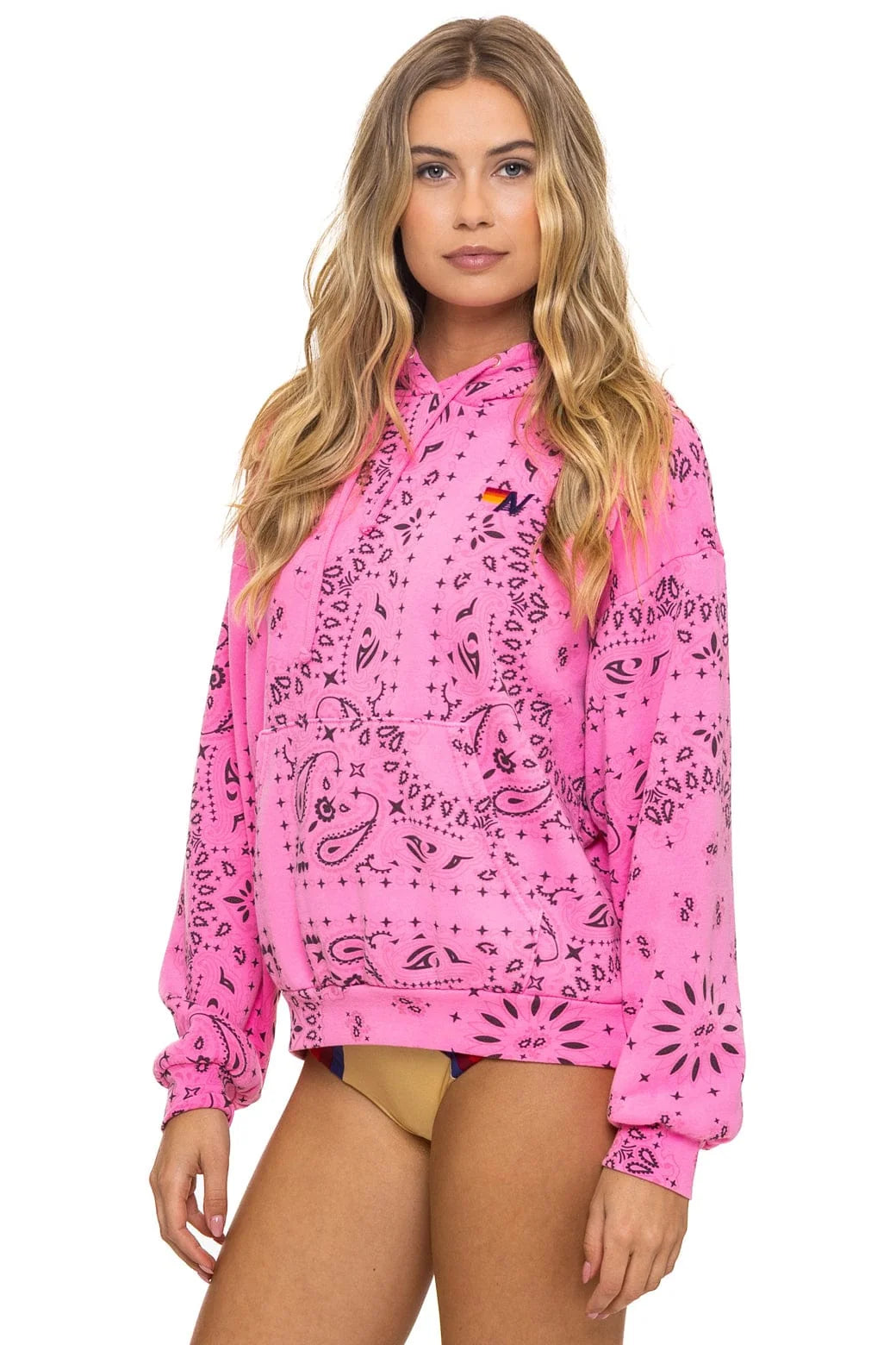 Aviator Nation Unisex Bandana Relaxed Pullover Hoodie - Neon Pink