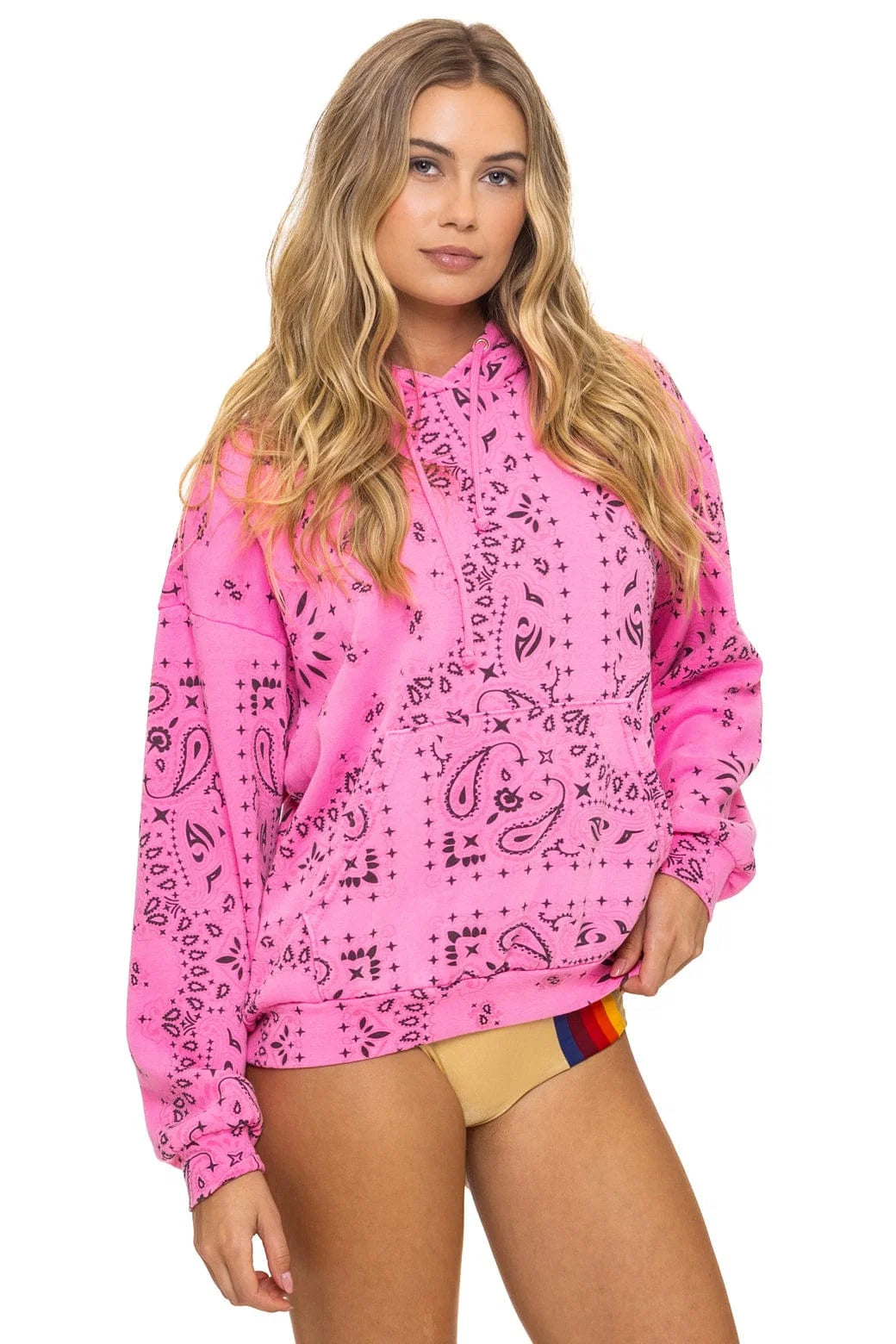Aviator Nation Unisex Bandana Relaxed Pullover Hoodie - Neon Pink