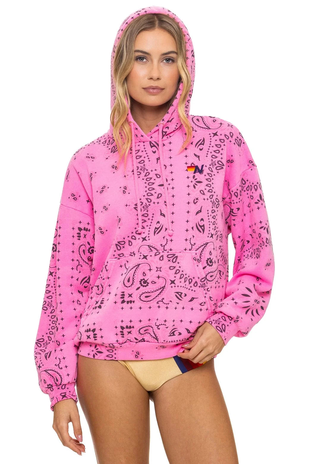 Aviator Nation Unisex Bandana Relaxed Pullover Hoodie - Neon Pink