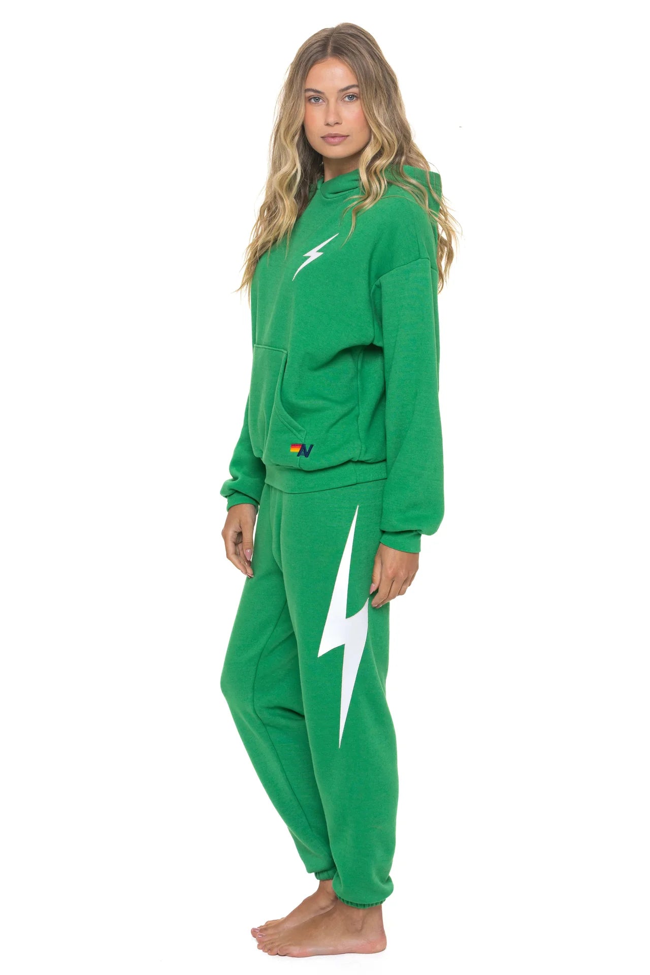 Aviator Nation Unisex Bolt Stitch Relaxed Pullover Hoodie  - Kelly Green / White