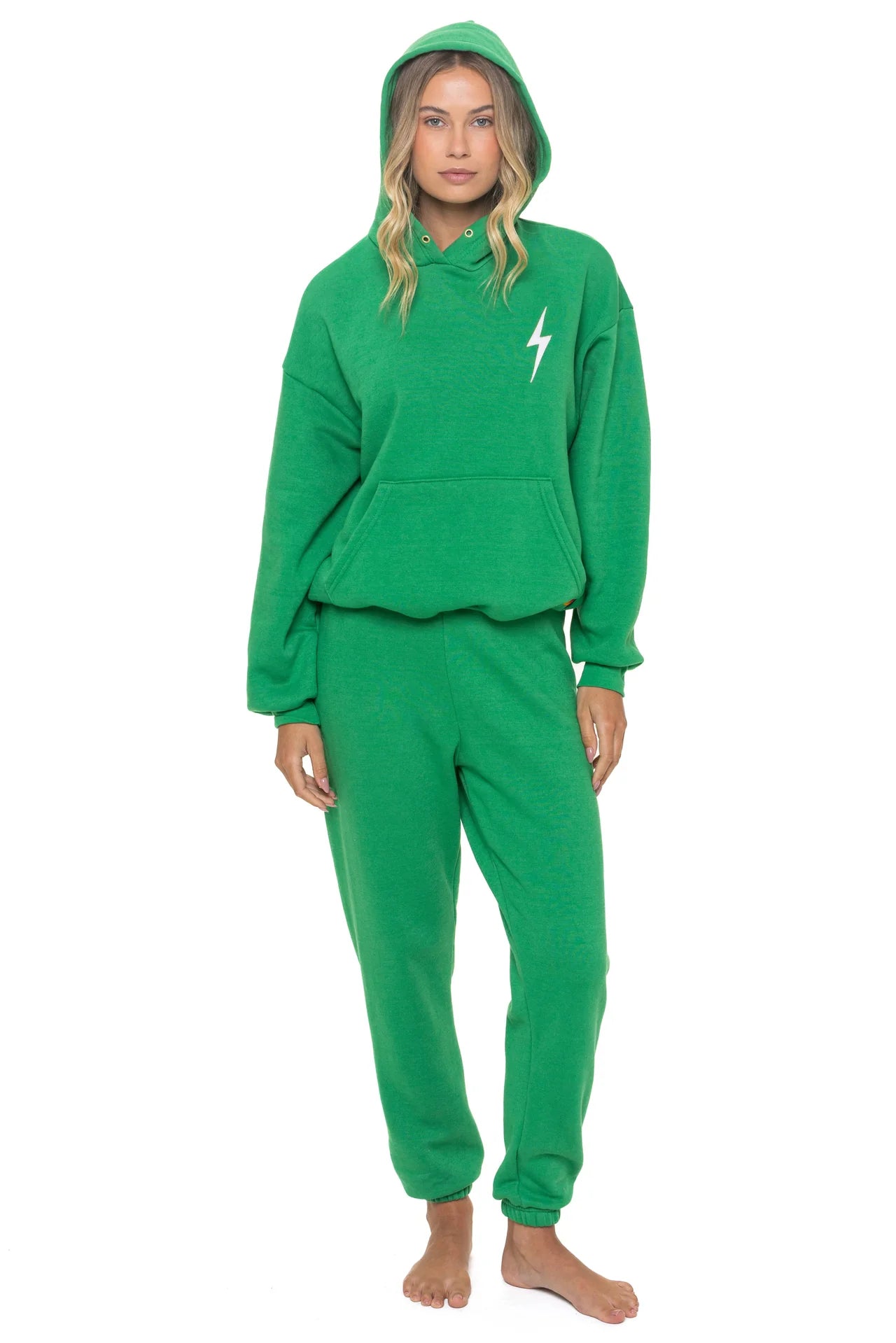 Aviator Nation Unisex Bolt Stitch Relaxed Pullover Hoodie  - Kelly Green / White