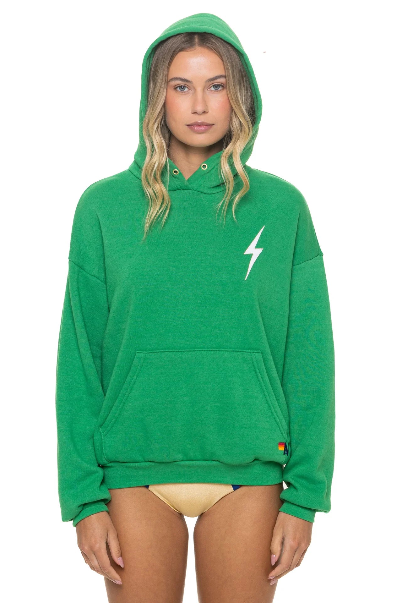 Aviator Nation Unisex Bolt Stitch Relaxed Pullover Hoodie  - Kelly Green / White