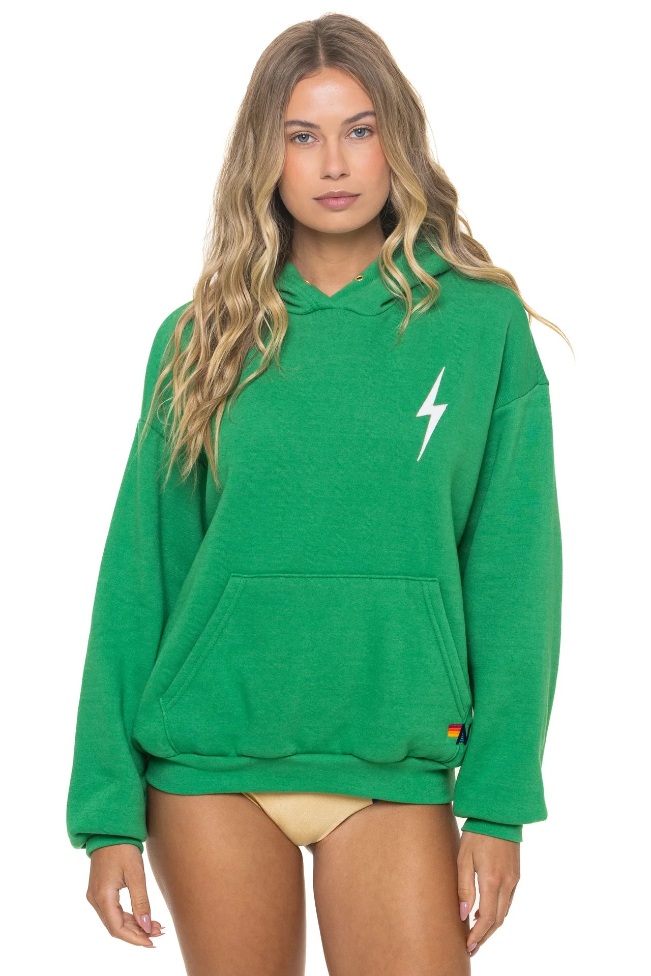 Aviator Nation Unisex Bolt Stitch Relaxed Pullover Hoodie  - Kelly Green / White