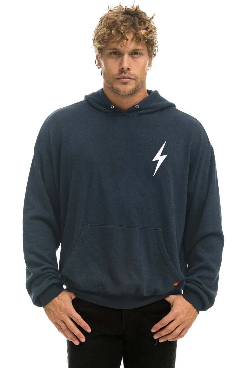 Aviator Nation Unisex Bolt Stitch Relaxed Pullover Hoodie  - Charcoal / White