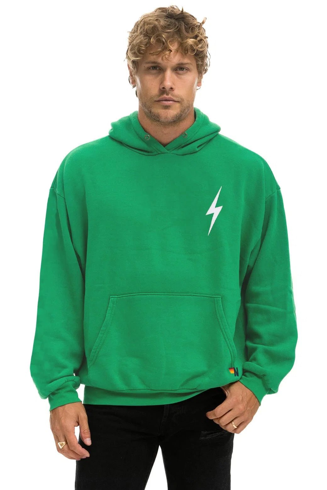 Aviator Nation Unisex Bolt Stitch Relaxed Pullover Hoodie  - Kelly Green / White