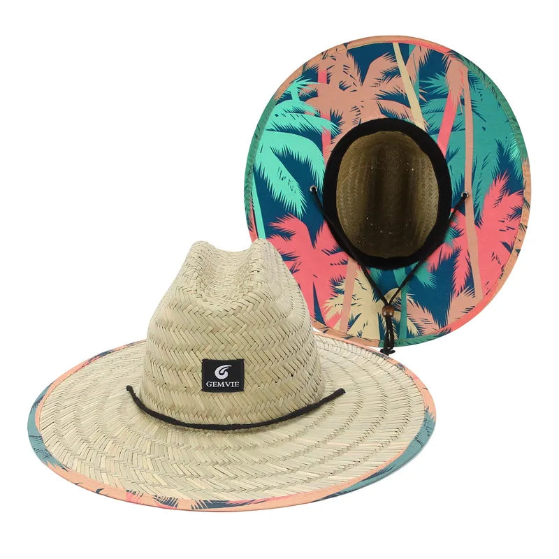 Straw Hat with Patterned Interior